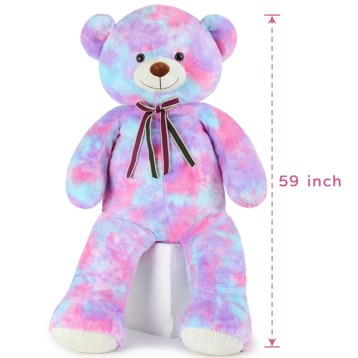 Tezituor Big Teddy Bear 5 Feet,Giant Teddy Bear Stuffed Animal 59 Inches,Human Size Teddy Bear For Girlfriend,Boyfriend,Rainbow Purple Teddy Bear For Valentines Day,Christmas,Birthday