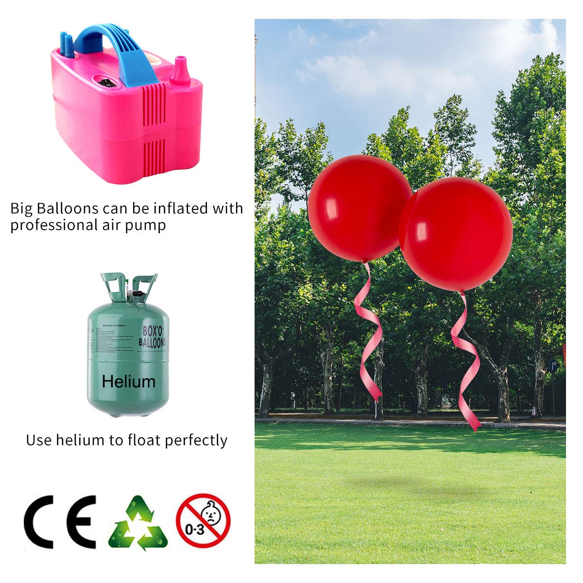 Oupking Giant Thick Balloons 36 Inch Magenta Big Round Latex Balloons 6 Packs For Party Decorations