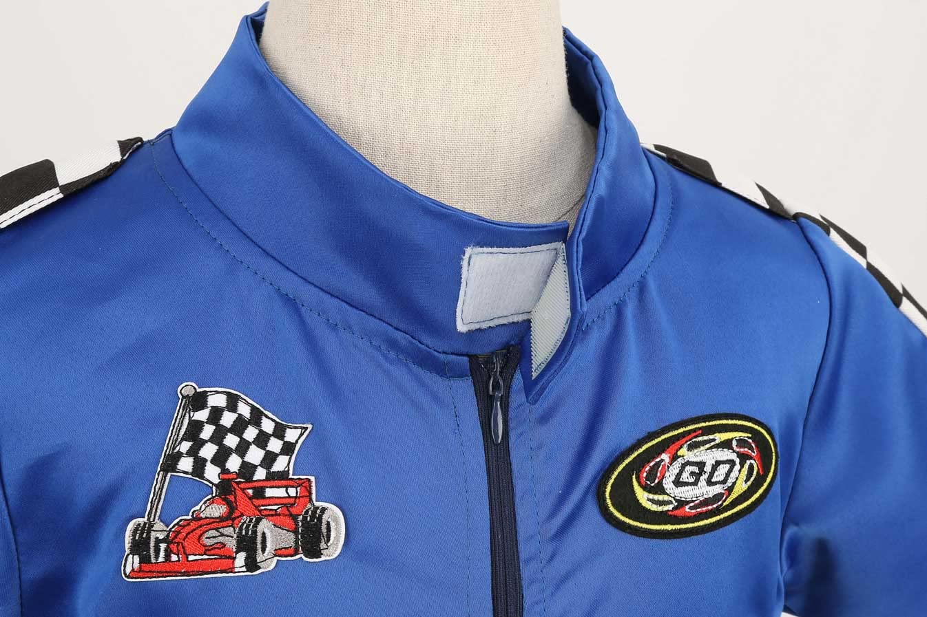 Lmyove Kids Race Car Driver Costume Boys Girls Racing Halloween Play Role Dress Up Racer Jumpsuit And Car Cap Toddler 3-9Y (Medium, Blue)