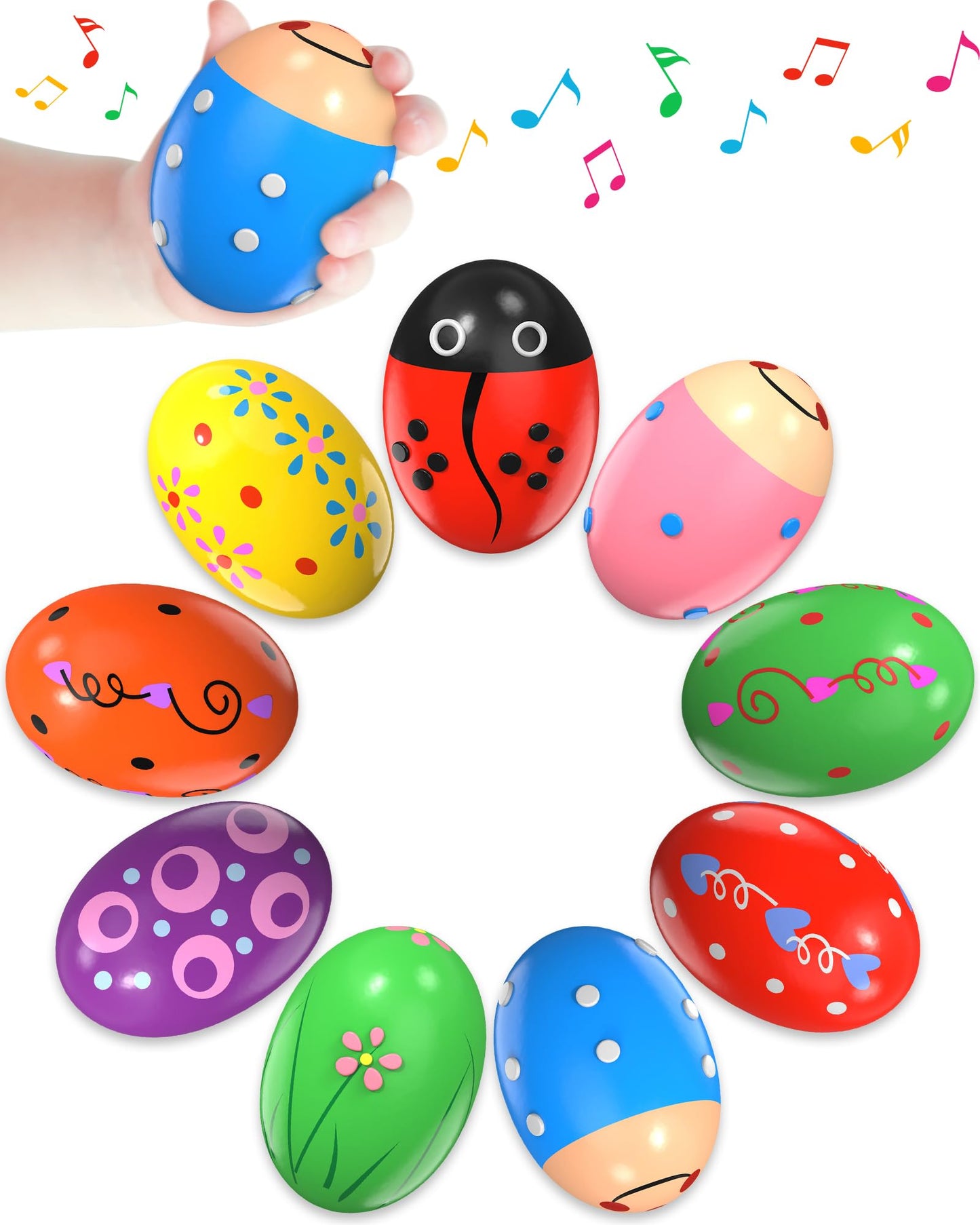 9 Pack Wooden Percussion Musical Shaker, Toddlers Stocking Stuffers 1 2 3 Year Old, Baby Christmas Stocking Easter Basket Stuffe