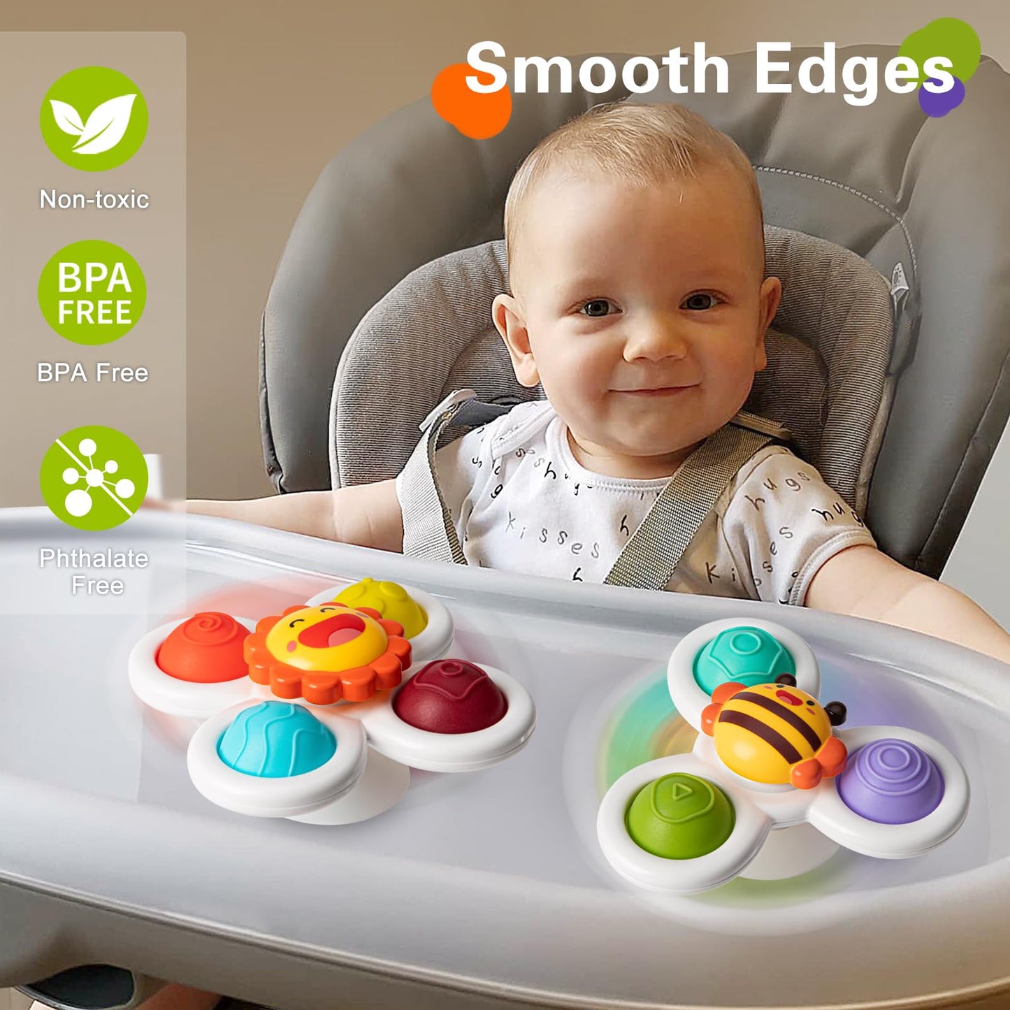 Tohibee 3Pcs Suction Cup Spinner Toys For 1 2 Year Old Boys Spinning Toys Baby Toys 12-18 Months Sensory Toys For Toddlers 1-3 Easter Basket Stuffers Gifts For 1 Year Old Girls