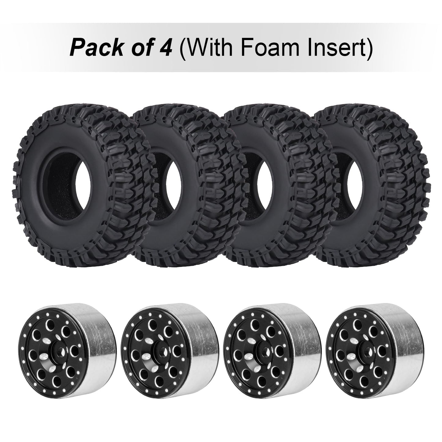 Hobbypark 1.0 Beadlock Wheels And Tires Metal Micro Crawler Tires W/Wheel Spacers Offset For 1/24 Rc Crawler Car Axial Scx24 Axi