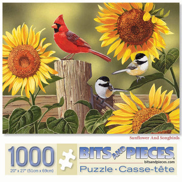 Bits And Pieces – 1000 Piece Jigsaw Puzzle For Adults – Sunflower And Songbirds - Jigsaw Puzzles By Artist William Vanderdasson, Completed Puzzle Size: 20' X 27'