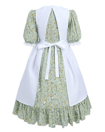Nuoqi Pioneer Girl Costume, Green Colonial Girl Costume Prairie Dresses With White Apron 6-7