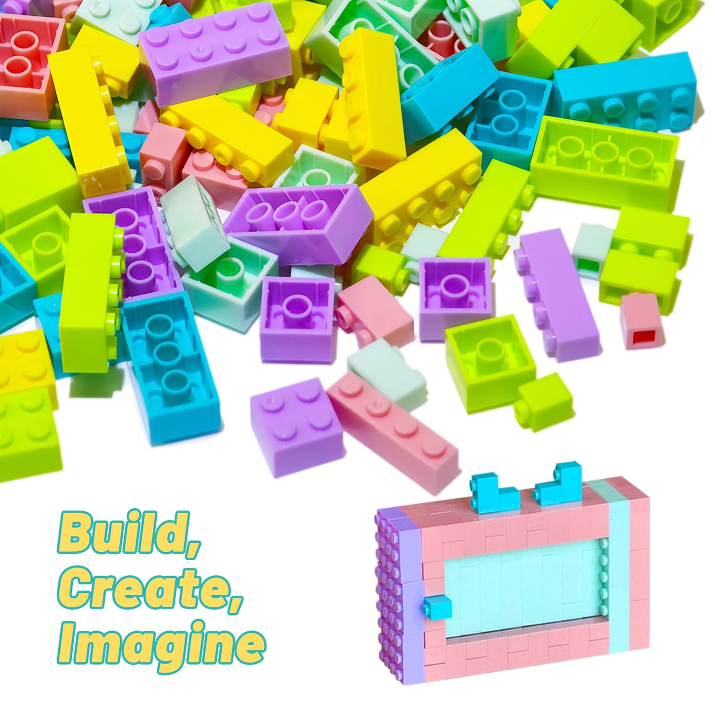 Pairez Toys Classic Building Bricks Playset, 1000 Pieces Bulk Blocks Set, Accessories Compatible With All Major Brands Parts And Pieces, Stem Toys For Kids 4+ Years Old (Pastel)
