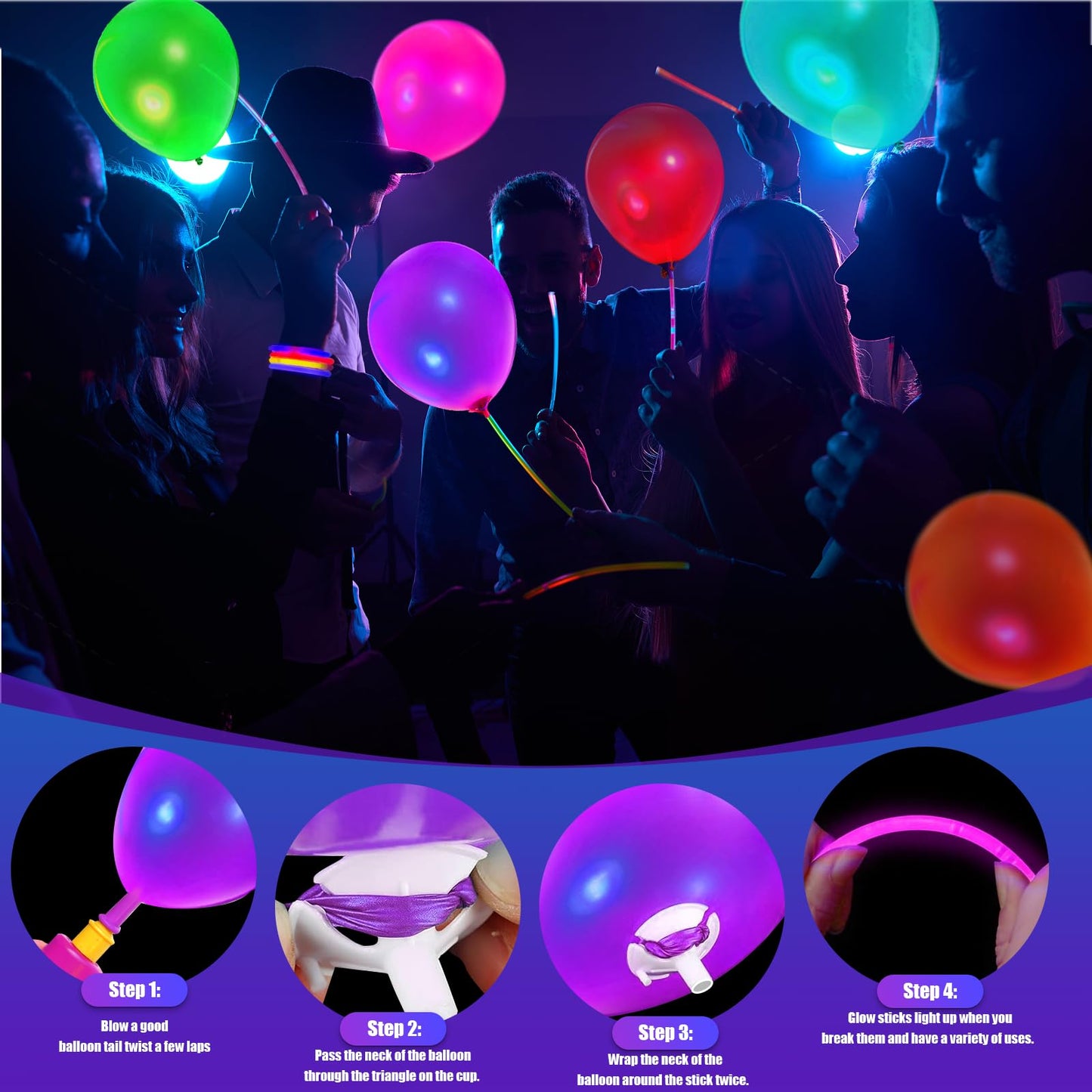 50 Pcs Uv Neon Balloons & 50 Pcs Glow Sticks & 50 Pcs Balloon Stick Holders For Glow In The Dark Birthday Decoration Wedding Glo