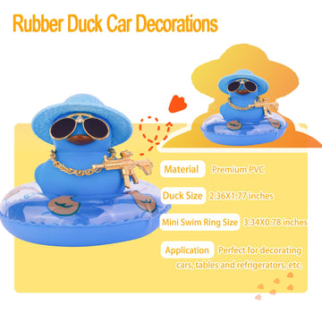Cofubcad Car Rubber Duck Dashboard Decoration Colorful Duck Car Ornaments With Special Props Mini Swim Ring Sunglasses Cowboy Or Sun Hat(A38)