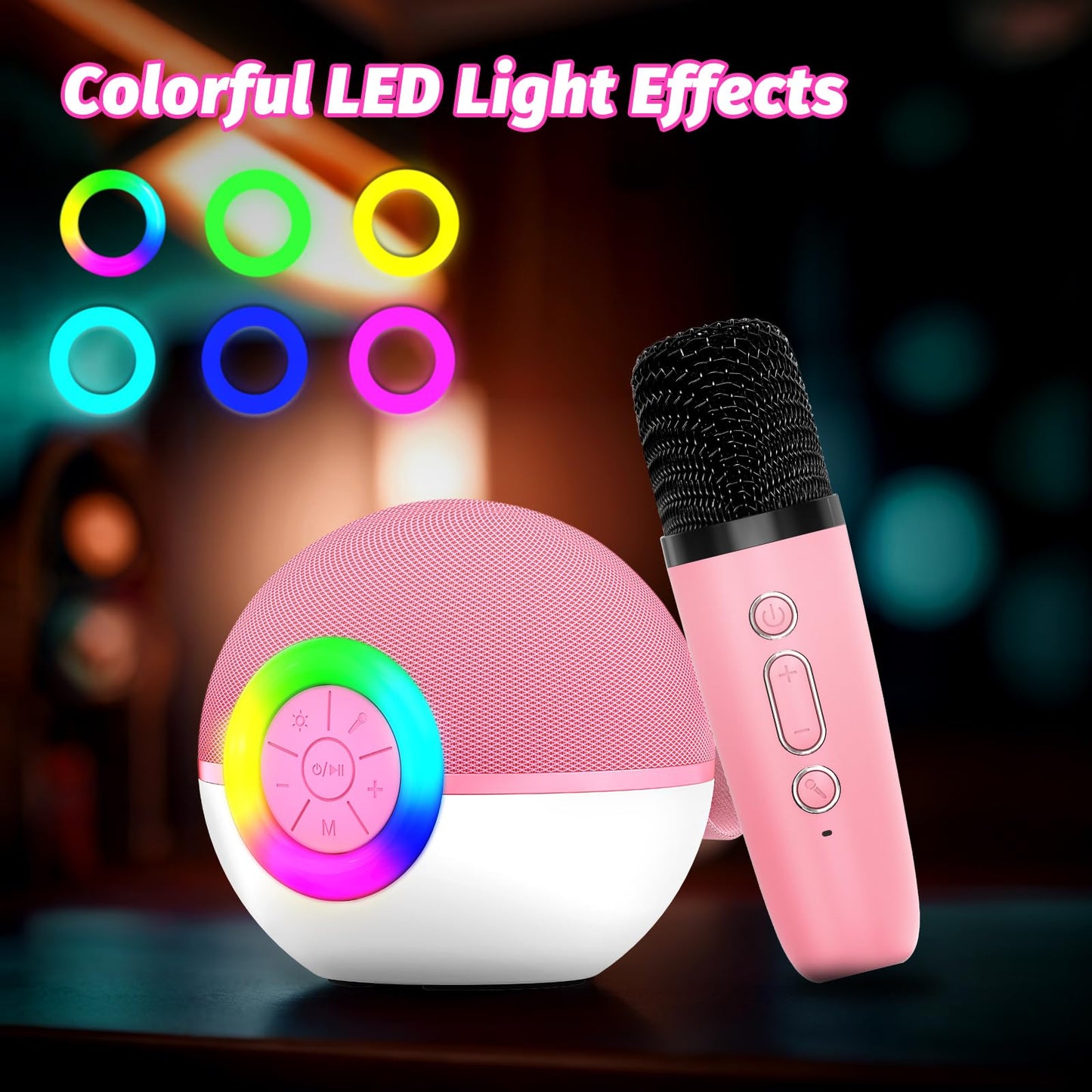 Goopow Mini Karaoke Machine Speaker For Kids Adults, Portable Bluetooth Microphone Song Toys With Led Light, Best Chritmas Birthday Festival Gift For 3 4 5 6 7 8+ Year Old Girls Boys (Pink-2Mic)