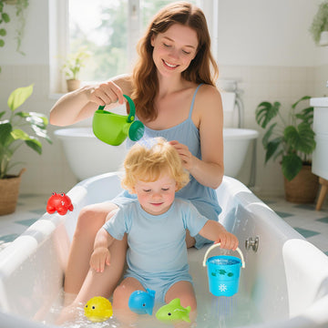 Baby Bath Toys for Kids 16PCS Mold Free Bathtub Water Play Toys with Floating Boats Bucket Watering Can Spoons and Storage Bag No Holes Animal Floating Pool Toys for Babies and Toddlers