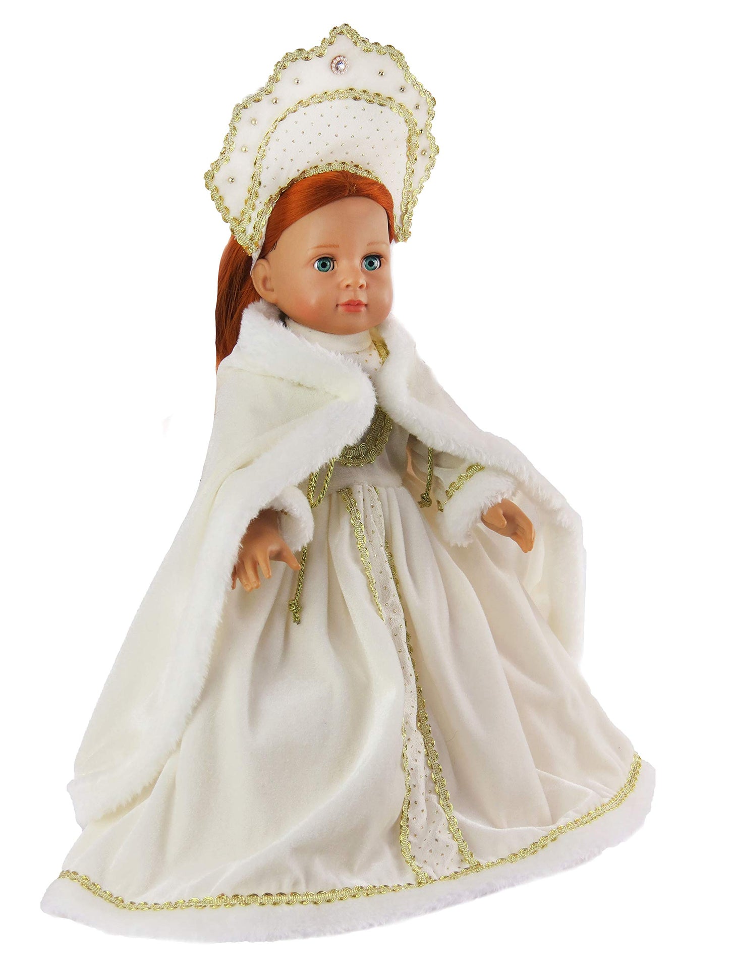 American Fashion World White Traditional Russian Gown for 18-Inch Dolls |enhanced Quality & Trendy Design | Dolls Clothes | Outfit Fashions for Dolls for Popular Brands