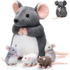 Arrowbash Plush Mouse Stuffed Animal Set, 14'' Mommy Rat with 4 Babies, Fluffy Style, Soft Plush Fabric, Ideal Gift for Rat Lovers