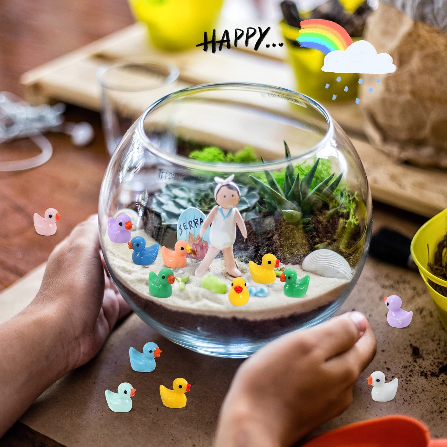 GliSun 220 Pieces Mini Resin Ducks Tiny Duck for Garden Micro Landscape Ornament Dollhouse Prank Christmas Falloween Birthday Pa