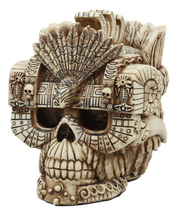 Ebros Aztec Empire Emperor Montezuma Skull Statue Tenochtitlan King Moctezuma I Halloween Skeleton Cranium Head Figurine