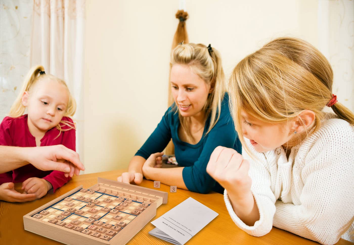 Bohs Wooden Sudoku Board Game With Drawer - With Book Of 100 Sudoku Puzzles For Adults - Brain Teaser Desktop Toys