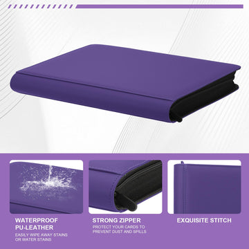 Toploader Binder Trading Card Binder Storage Hold up 288 Cards 9-Pocket Top Loader Binder with Sleeves for 3x4 Rigid Toploaders Hard Cases (9Purple6)