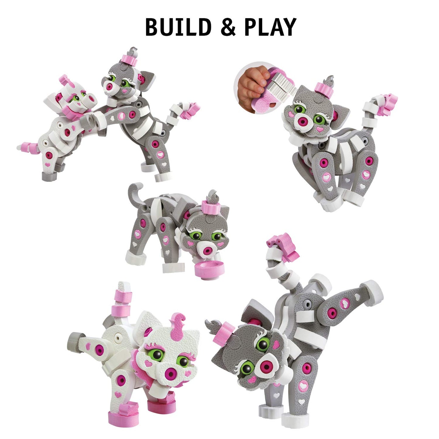 Bloco Toys Cat & Kitten | Stem Toy | Diy Building Construction Set (180 Pieces)