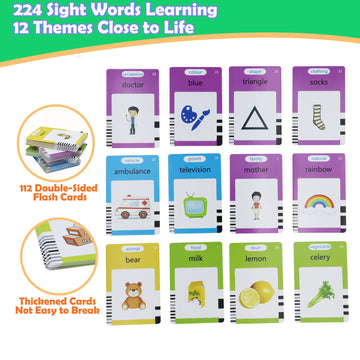 MAYAPHILOS English Talking Flash Cards with 224 Sight Words, Pocket Speech Therapy Toys, Interactive Autism Sensory Toy, Eductio