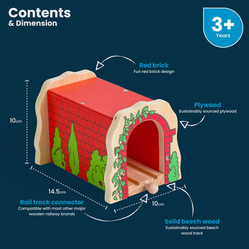 Bigjigs Rail Red Brick Tunnel, Wooden Toys, Train Set, Train Tunnel, Wooden Train Track Accessories, Bigjigs Accessories, Train Toys, Train Tunnel For Kids