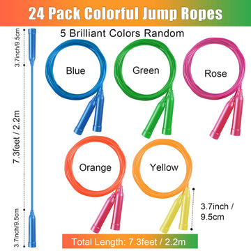 24 Pack Colorful Jump Ropes,7.3 Feet Jump Rope For Kids,Adjustable Outdoor Jump Ropes Skipping Rope,Pvc Jumping Ropes Great Part