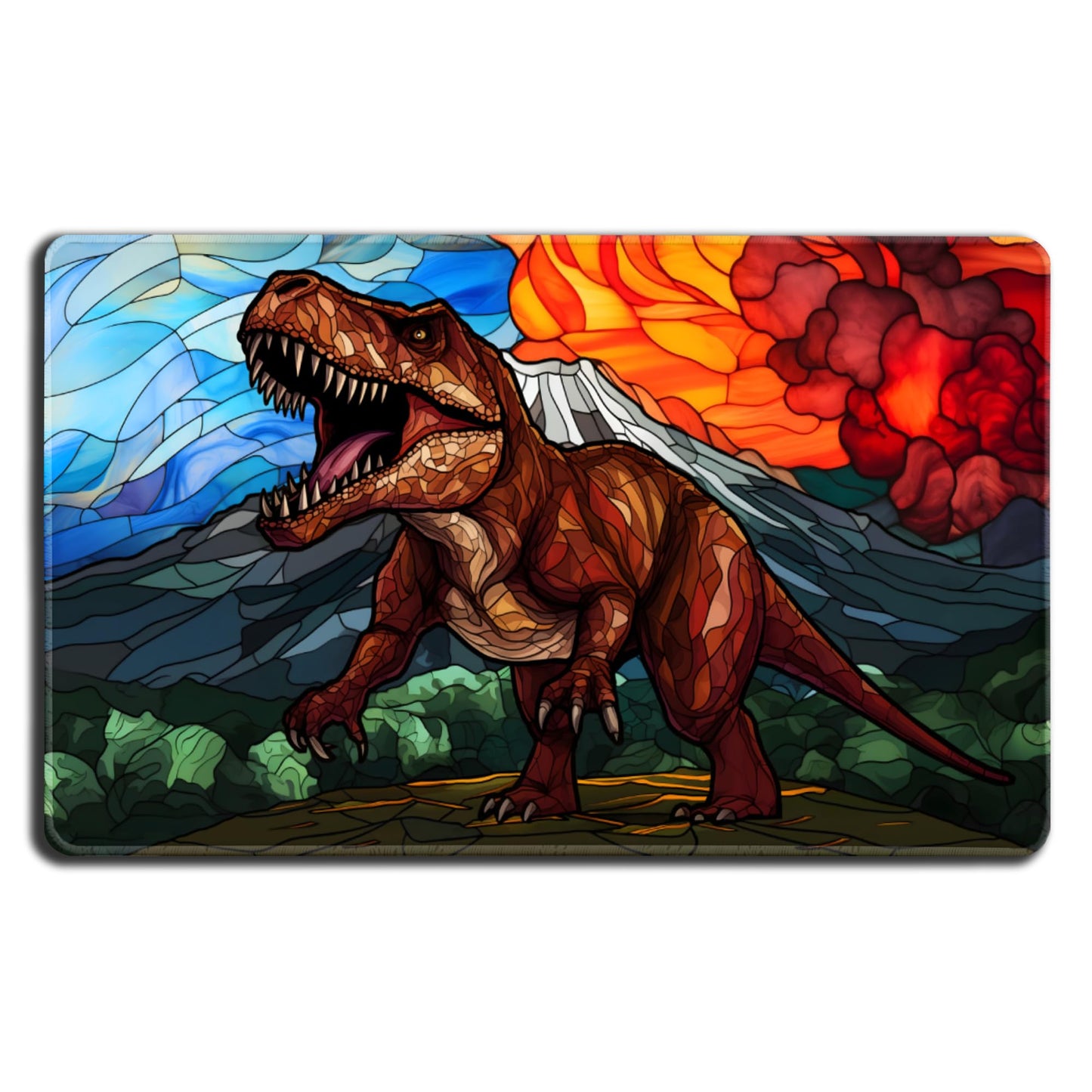 Trex Stained Glass Premium Stitched Card Game Playmat - By Digital Sorcery Studio - Compatible With Mtg And Other Trading Card G