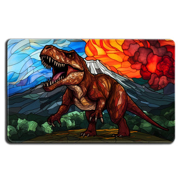 Trex Stained Glass Premium Stitched Card Game Playmat - By Digital Sorcery Studio - Compatible With Mtg And Other Trading Card G