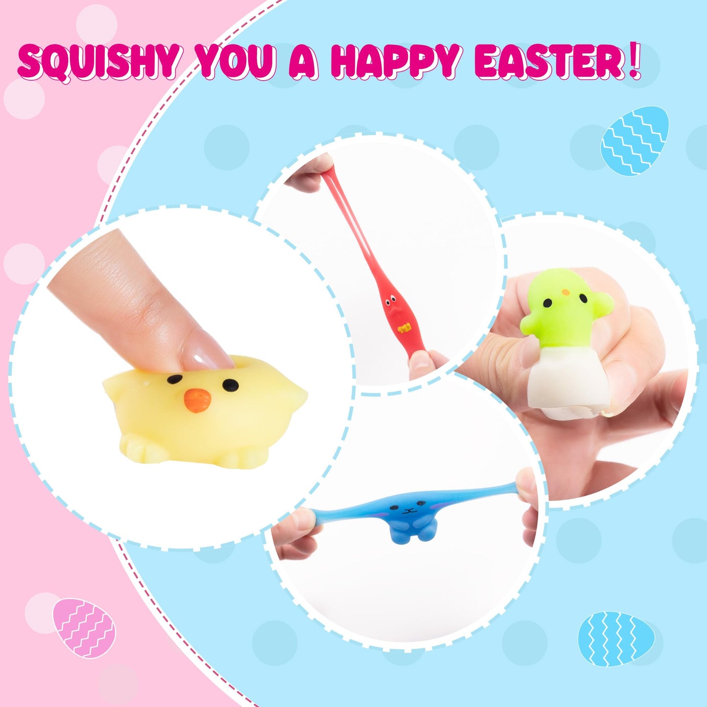 Kasu 50 Pcs Prefilled Easter Eggs With Mochi Squishy Toys Premium For Easter Theme Party Favor, Eggs Hunt, Basket Stuffers/Fille