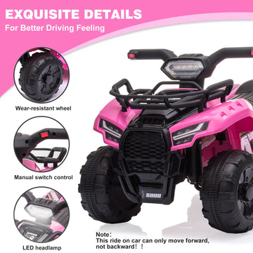 Bobike Pink Kids Ride-On ATV, 6V Battery Powered Electric Quad with Headlights, MP3, USB, Large Seat - Best Gift for 18-36 Months