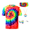 Inrajoper Boys 4 Pcs Hippie Costume Accessories Set 60S 70S Colorful Kids Fun Tie Dye T-Shirt For Theme Party 11-12 Years Multic