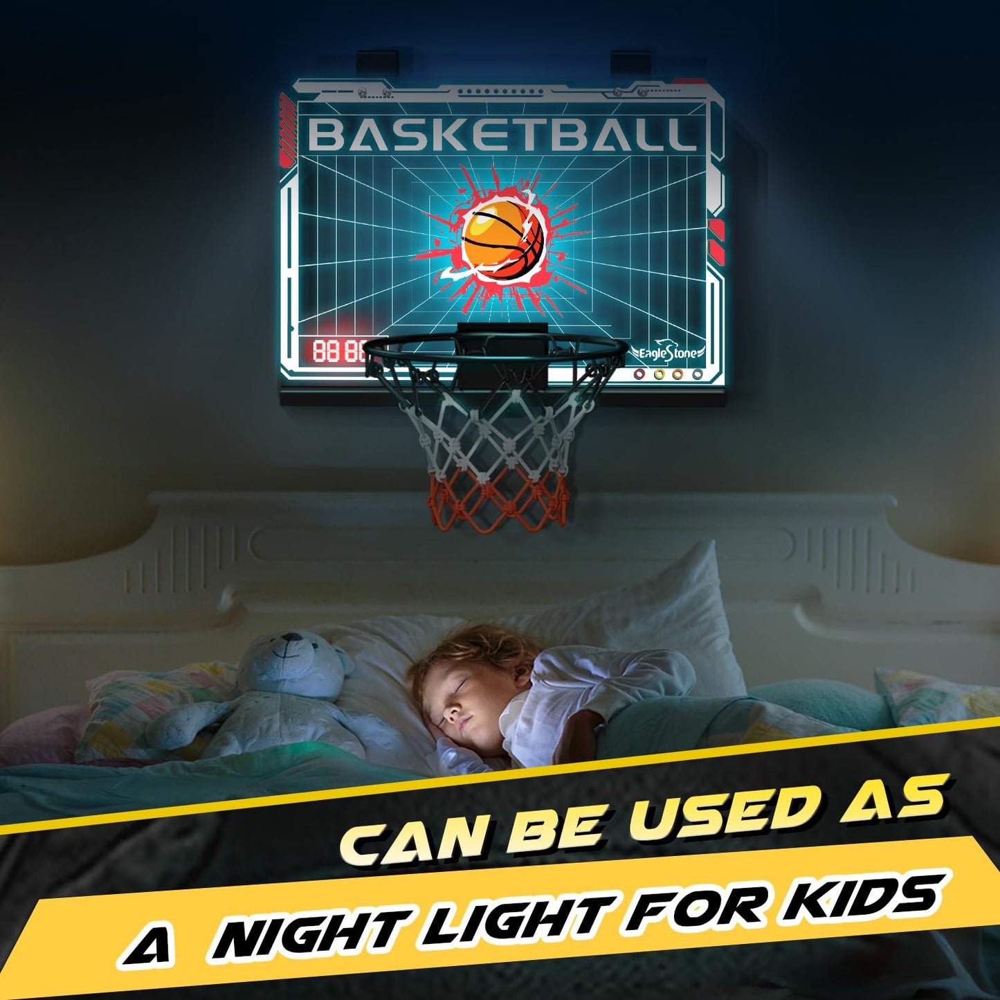 Eaglestone Basketball Hoop Indoor, Mini Hoop Baskerball With Double Electronic Scoreboard Ied Light, Kids Basketball Hoop With Remote Control, Indoor Basketball Hoop Toys Gifts For Kids 8-12