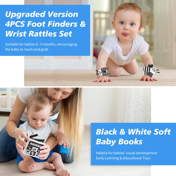 Zendstanding Baby Toys 0-6 Months, 4Pcs Foot Finders & Wrist Rattles For Infants Toys Black And White Sensory Toys Baby Essentia