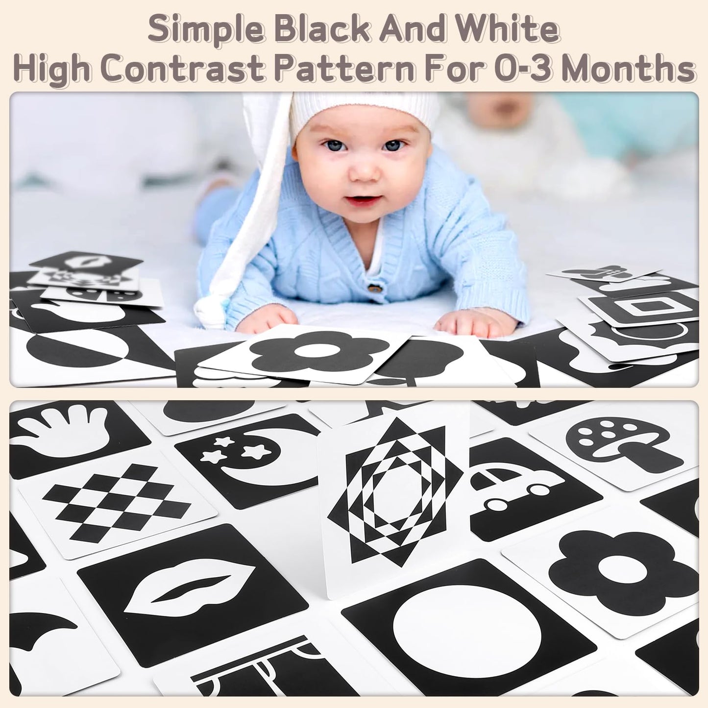 Dreamon 32 Pcs Black And White High Contrast Baby Toys For Newborn - Baby Sensory Toys For 0-3 Months Brain Development - Infant Toys For 0-6-12 Months Boy Girl Gifts - Montessori Tummy Time Toys
