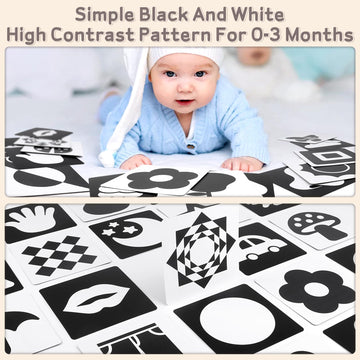 Dreamon 32 Pcs Black And White High Contrast Baby Toys For Newborn - Baby Sensory Toys For 0-3 Months Brain Development - Infant Toys For 0-6-12 Months Boy Girl Gifts - Montessori Tummy Time Toys