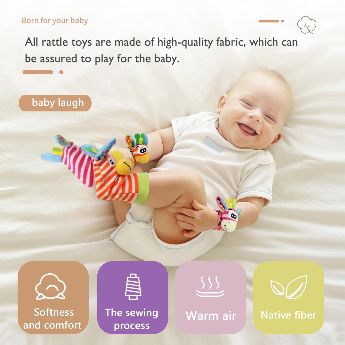 Wrist Rattle Foot Finder Sock For 0-36Months Baby Boys And Girls, Newborn Baby Soft Hand & Feet Rattle 0-3 Years, Arm Leg Babies Development Toys For Infant Bebe (Cdo-4 Pcs)