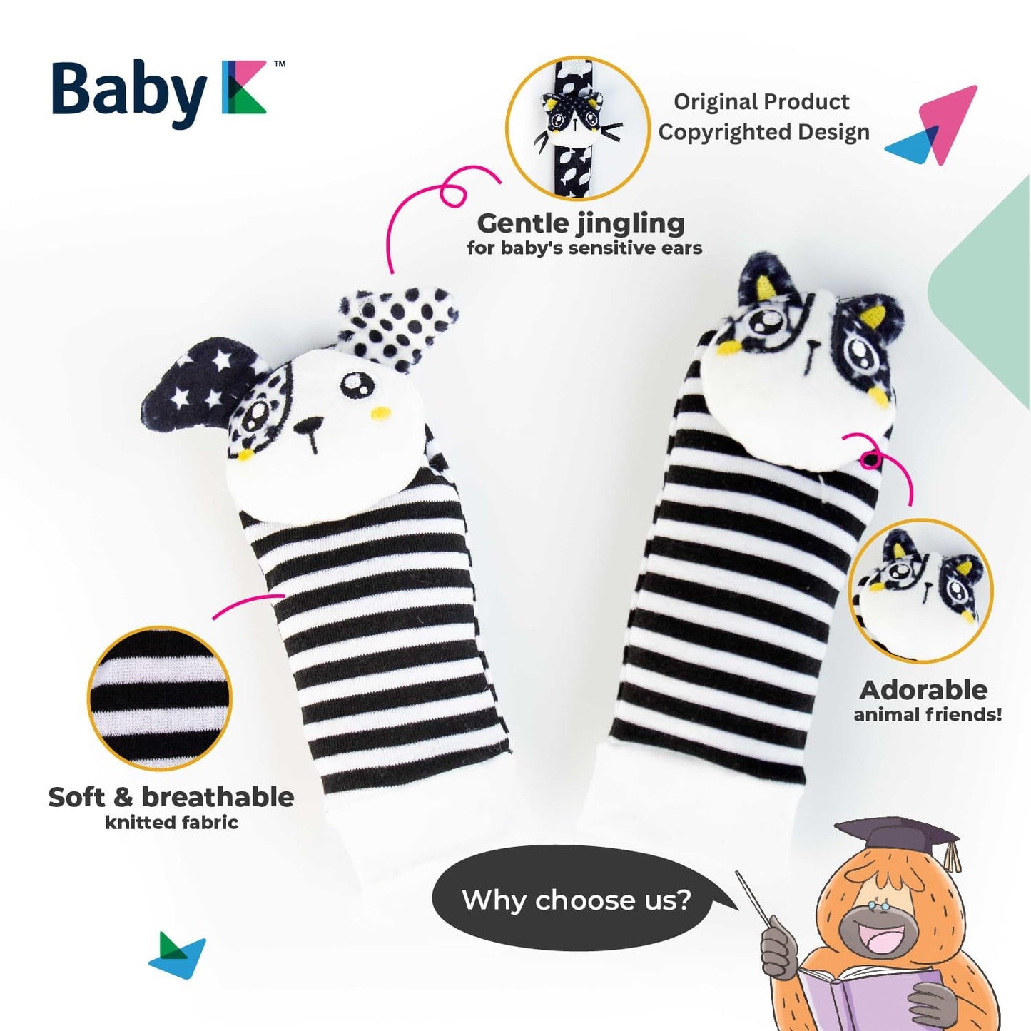 Baby K Baby Rattle Socks & Wrist Toys (Set G) - Newborn Toys For Baby Boy Or Girl - Brain Development Infant Toys - Hand And Foot Rattles Suitable For 0-3, 3-6, 6-12 Months Babies