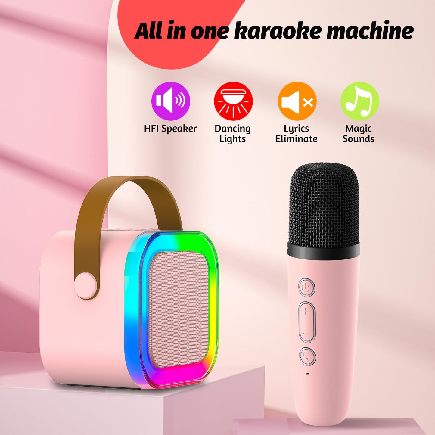 OUTUVAS Kids Karaoke Microphone Machine Toy, 4-12 Years Old Girls Christmas Birthday Gift for Girls, Karaoke Toys Gifts for Girl
