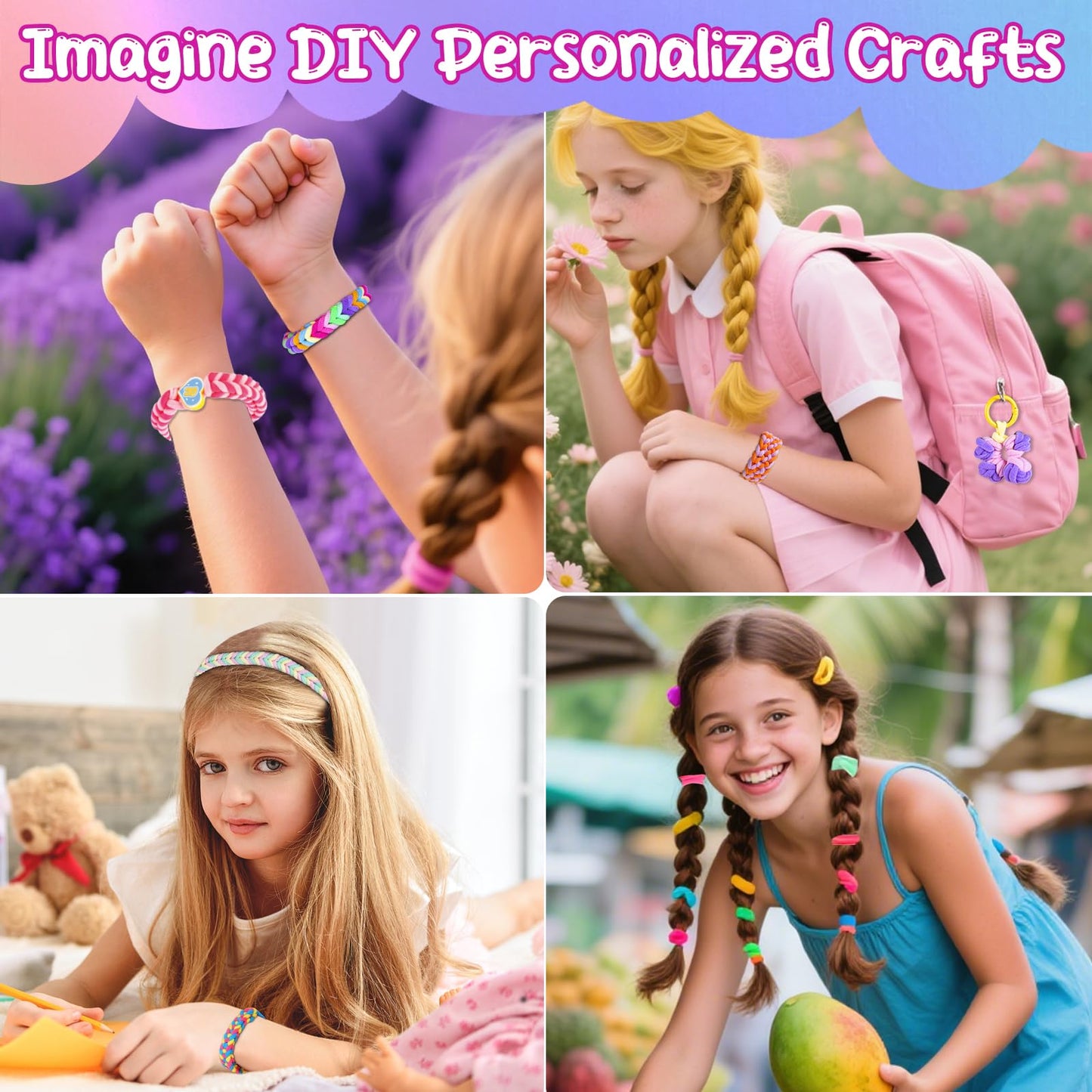 Bracelet Making Kit for Girls 6 7 8-12, Cloth Rubber Band Bracelet Kit with 1000+ Loom Bands, Unicorn Weaving Loom & Organizer C