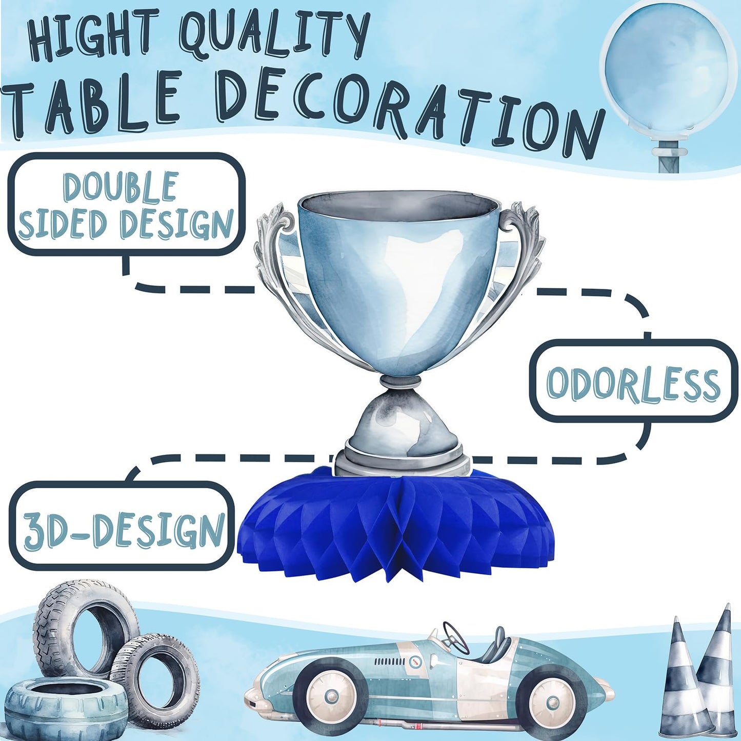 Hapibidesign Race Car Party Decorations - Honeycomb Centerpieces For Racing Birthday Decor - Race Car Table Decoration For Kids