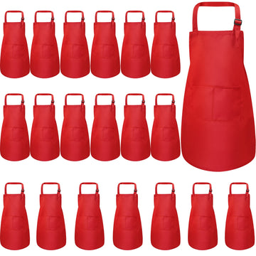 Eurzom 20 Pcs Christmas Kids Artists Aprons With Pockets Adjustable Chef Apron Children Painting Aprons For Cooking Baking(2-6 Y