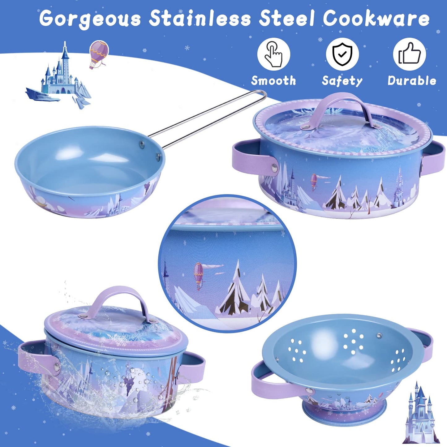 Magic4U Kids Cooking Set With Toddler Chef Costume, 28Pcs Play Kitchen Accessories Including Apron, Pots And Pans Sets, Play Foo