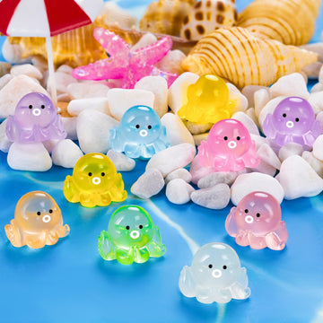 HFAYDZSW 144Pcs Luminous Mini Resin Octopus, Miniature Octopus, Glow in The Dark Tiny Octopus Ornament for Garden Landscape Aqua