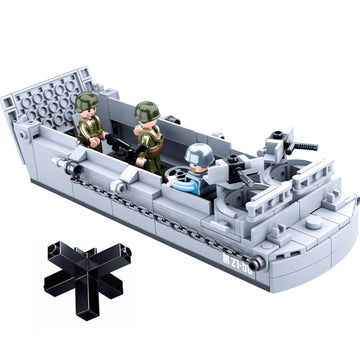 Hhohio World War 2 Landing Craft Building Toys Ww2 Military Vehicle Brick Set, Wwii Army Warship Boat Model Block With 4 Soldier