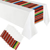 Hosuly Mexican Fiesta Tablecloth 54 X 108'' Party Plastic Tablecloth Striped Table Cover For Mexican Fiesta Party Decorations(Wh