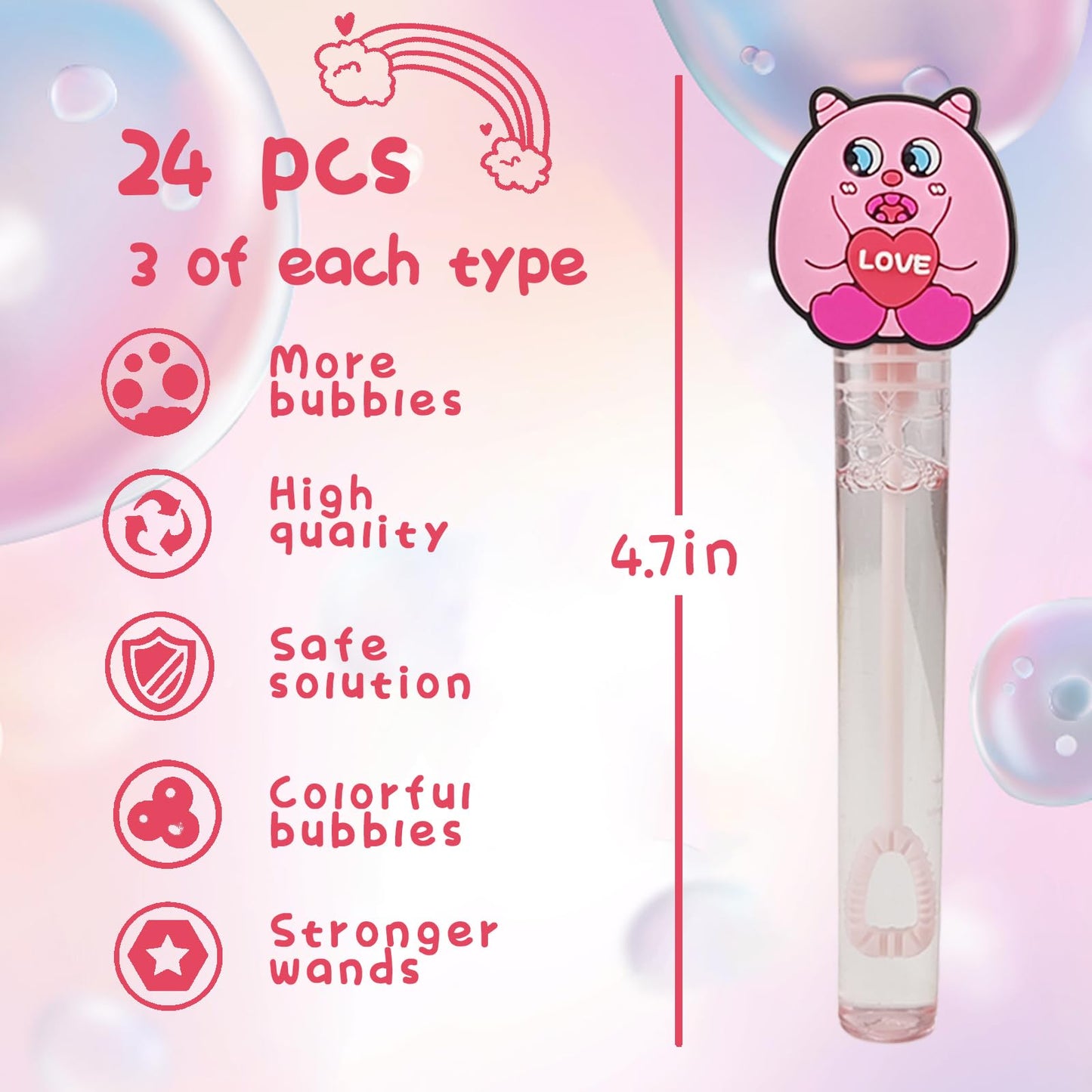 24 Piece Valentine'S Day Bubble Wand For Kids(8 Style), Valentine'S Day Party Favors For Kids Child, Pinata Suffer, Goodie Bags