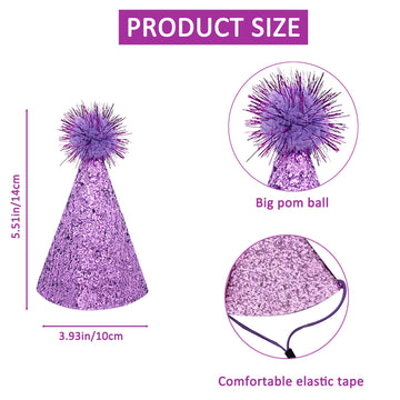 Sundecor Birthday Party Cone Hats, Lovely Glitter Shiny Party Hat Cone Paper Hats With Pom Pom For Birthday Party Games Accessor