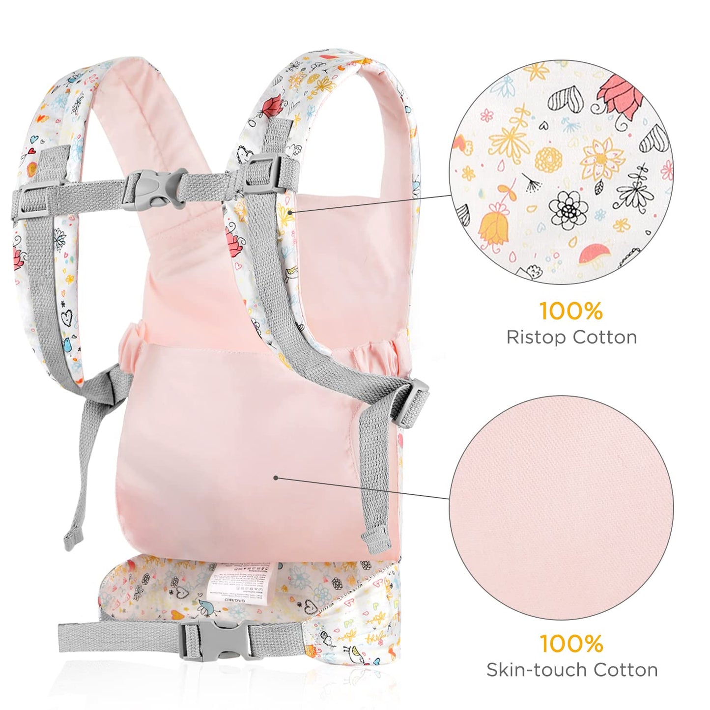 Gagaku Doll Carrier Front And Back Soft Cotton Stuffed Animal Carriers For Baby - Rose Garden