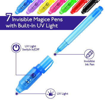 Dazspirit 20Pcs Invisible Ink Pens With Uv Light Party Bag Fillers For Boys And Girls, Magic Pen Disappearing Ink For Kids, Uv L
