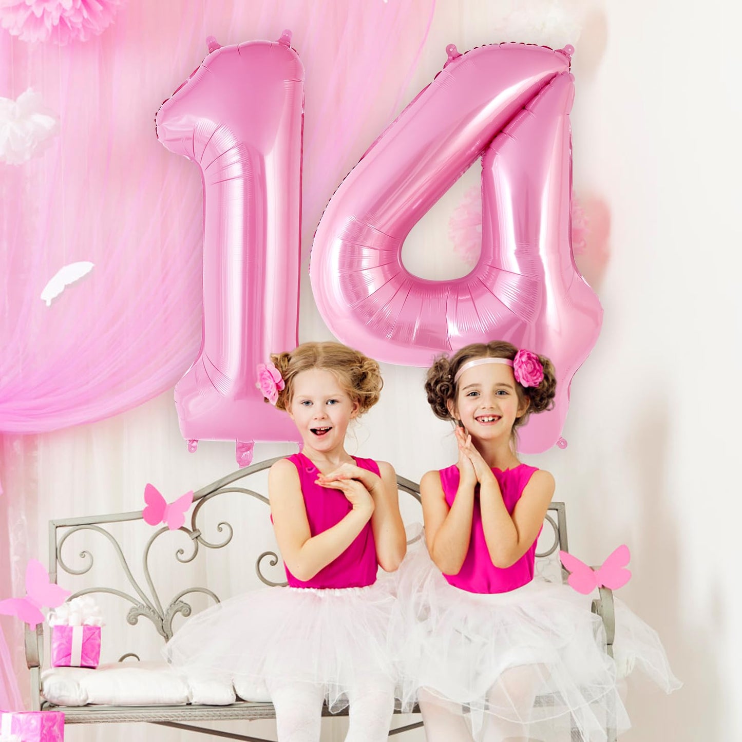 Pink Number 14 Balloon, 40 Inch Big Large Foil Helium Number Balloons, Giant Mylar Number 14 Balloons For 14 Years Old Birthday