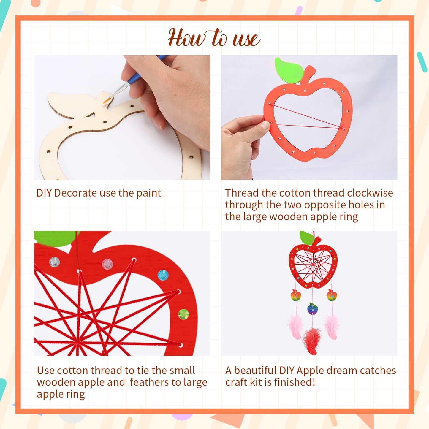 Fennoral 6 Pack Apple Dream Catcher Craft Kit For Kids Paint You Own Dream Catcher Diy Coloring Wooden Back To School Art And Cr