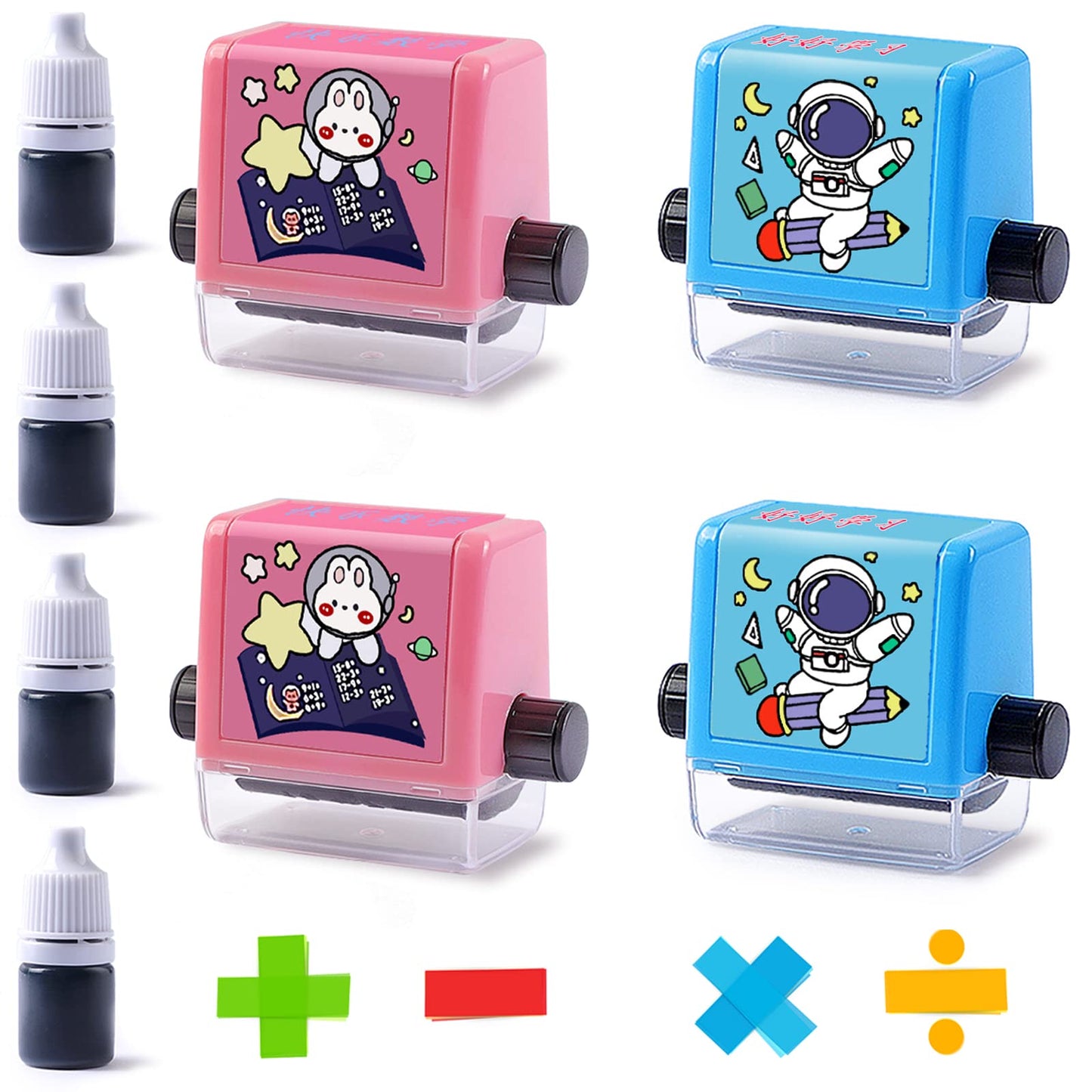 4PCS Smart Math Stamp Set - Reusable Roller Tools for Addition, Subtraction, Multiplication & Division Practice, Educational Sup