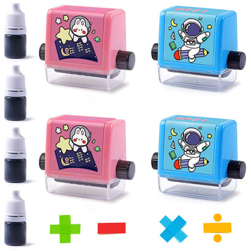 4PCS Smart Math Stamp Set - Reusable Roller Tools for Addition, Subtraction, Multiplication & Division Practice, Educational Sup
